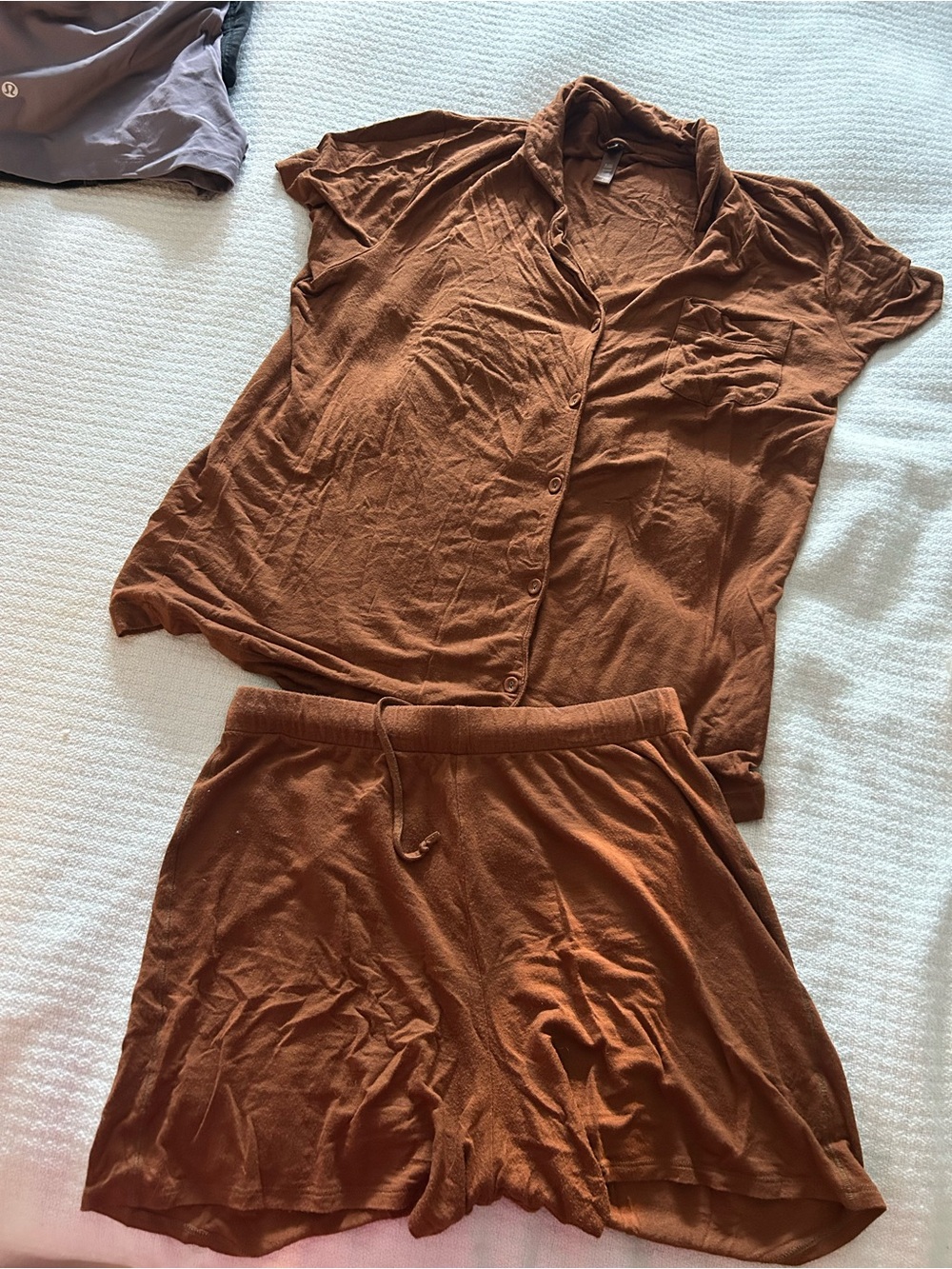 SKIMS Rust Brown Short Sleeve Pajama Set (burnt orange color)
